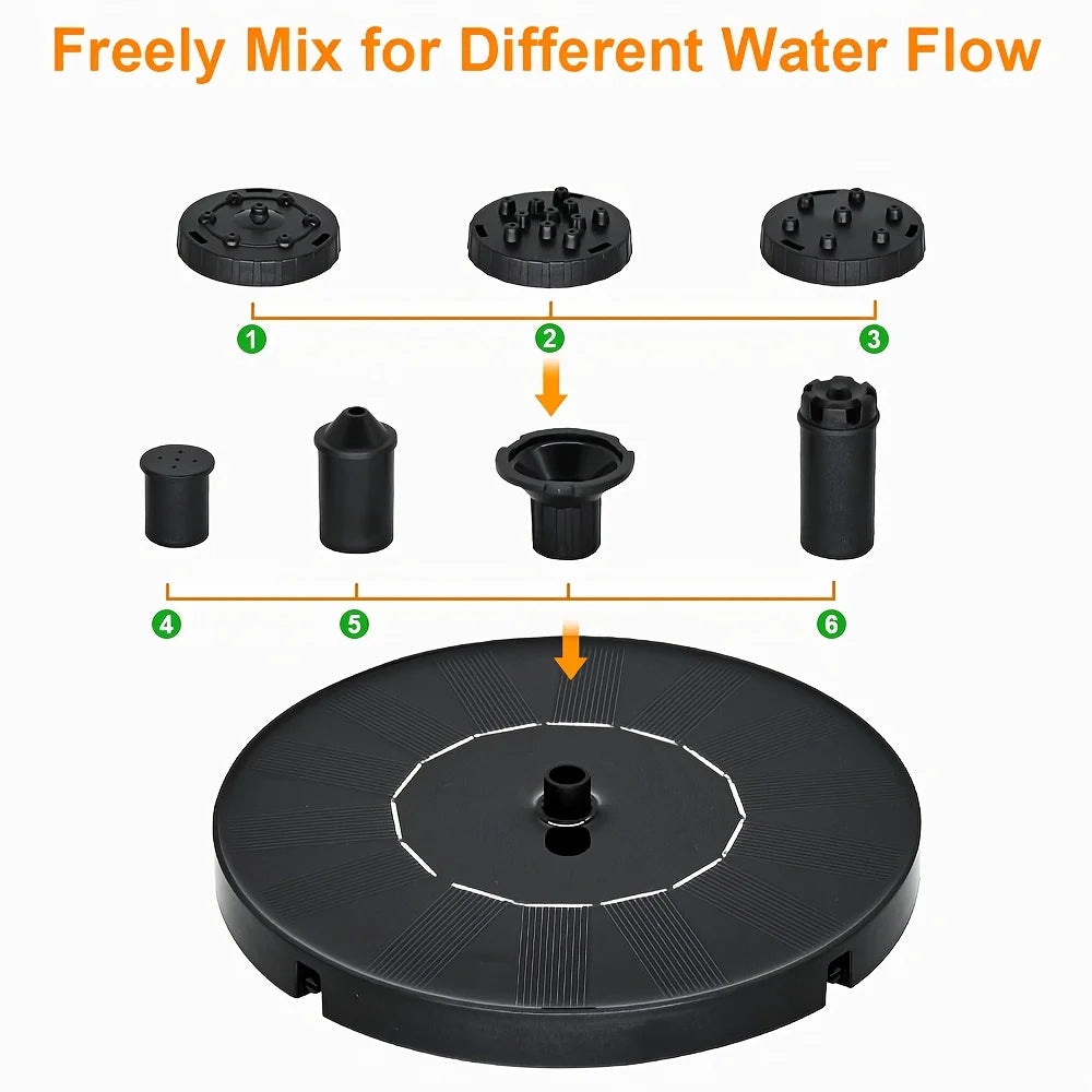 Solar-Powered Automatic Fountain with 6 Nozzle,for Blue Bird Bath for Gardens,Fish Tanks & Outdoor Use–for Continuous Water Flow