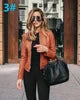 Autumn Women's PU Leather Jacket Hot Selling New Product with Zipper Stand Collar Long Sleeve Solid Pattern Short Length Coat