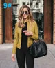 Autumn Women's PU Leather Jacket Hot Selling New Product with Zipper Stand Collar Long Sleeve Solid Pattern Short Length Coat