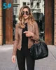 Autumn Women's PU Leather Jacket Hot Selling New Product with Zipper Stand Collar Long Sleeve Solid Pattern Short Length Coat