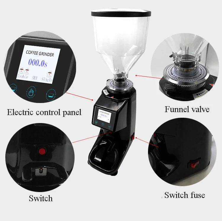Commercial LED Screen Espresso Grinder 64mm Burr Electric Coffee Grinder Machine