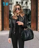 Autumn Women's PU Leather Jacket Hot Selling New Product with Zipper Stand Collar Long Sleeve Solid Pattern Short Length Coat