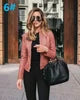 Autumn Women's PU Leather Jacket Hot Selling New Product with Zipper Stand Collar Long Sleeve Solid Pattern Short Length Coat