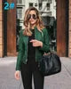 Autumn Women's PU Leather Jacket Hot Selling New Product with Zipper Stand Collar Long Sleeve Solid Pattern Short Length Coat