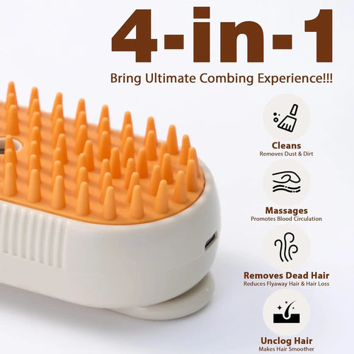 4 in 1 Cat Steam Brush for Shedding, Rechargeable Cat Brush with Steam, Anti-Static Steam Pet Brushes, Massage, Cleaning