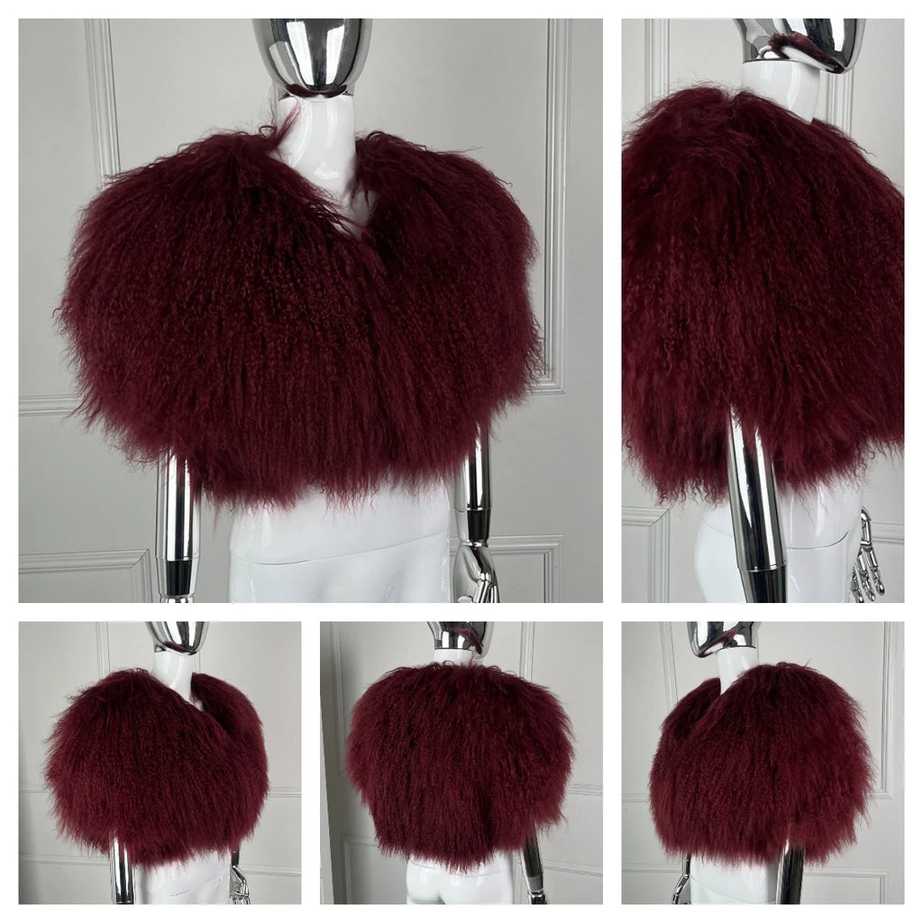 Short Mongolian Fur Coat Poncho For Woman Cropped Fur Jacket Luxury Warm New Arrivals Women's Sheepskin Coat