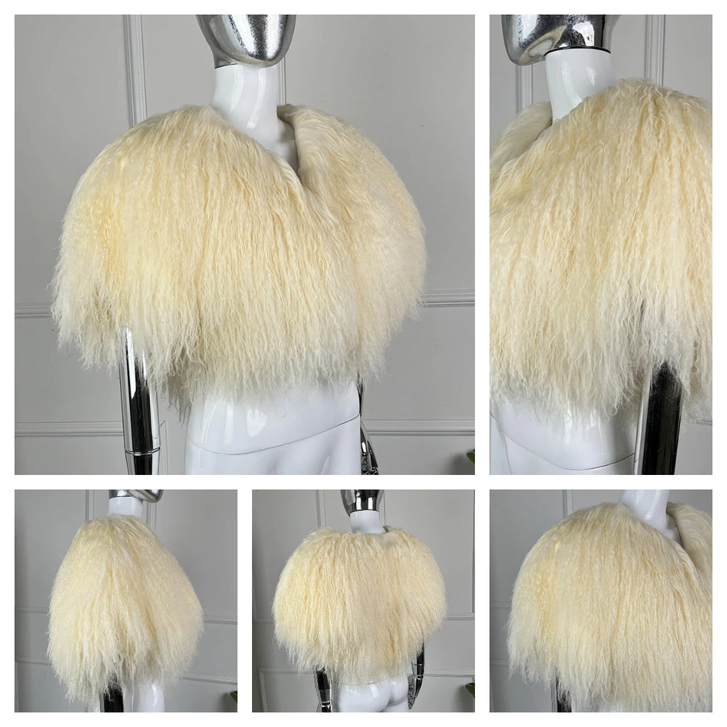 Short Mongolian Fur Coat Poncho For Woman Cropped Fur Jacket Luxury Warm New Arrivals Women's Sheepskin Coat