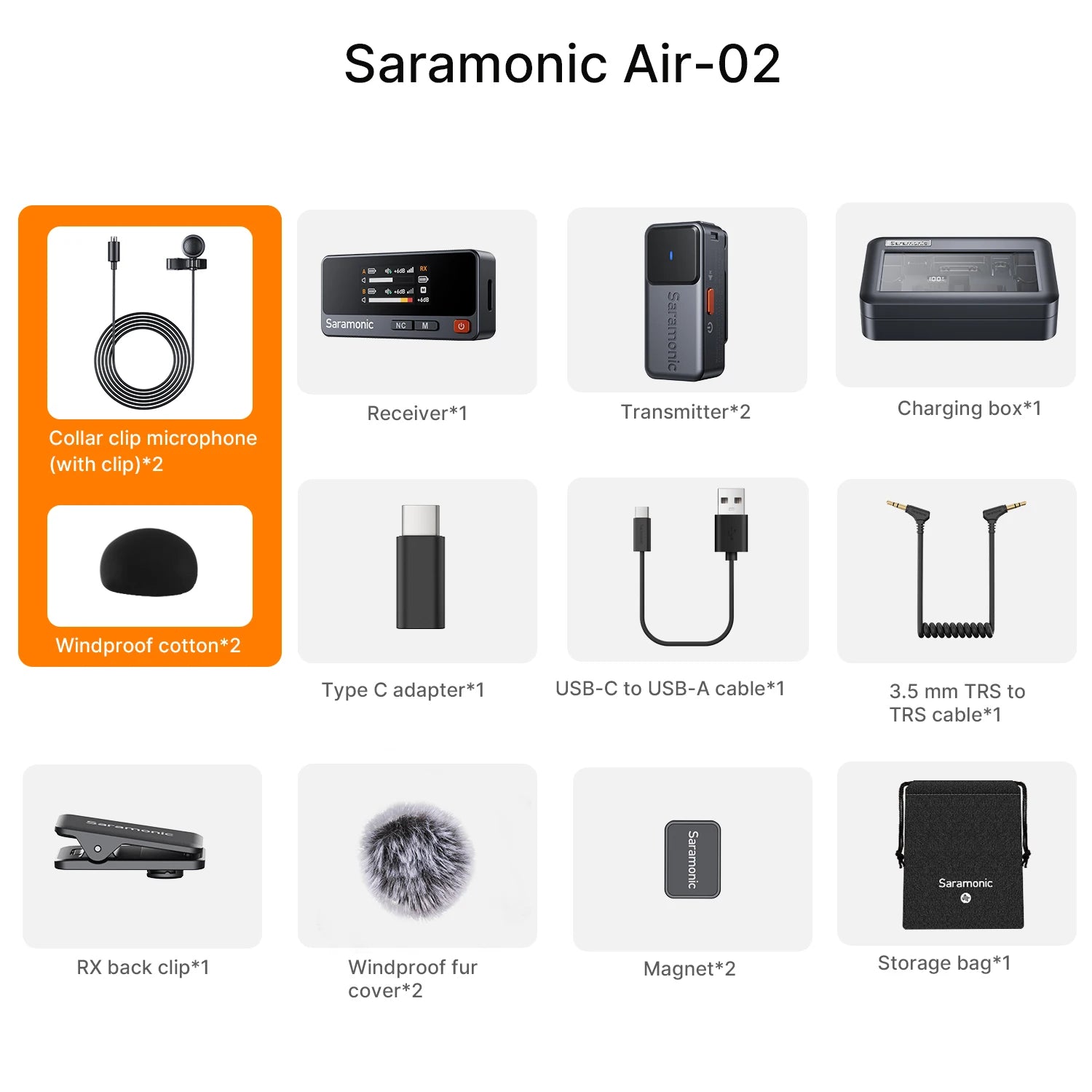Saramonic Air Wireless Lavalier Microphone Noise Cancelling Lapel Mic for iPhone 15/16 Android Smartphone Camera Vlog Youtube
