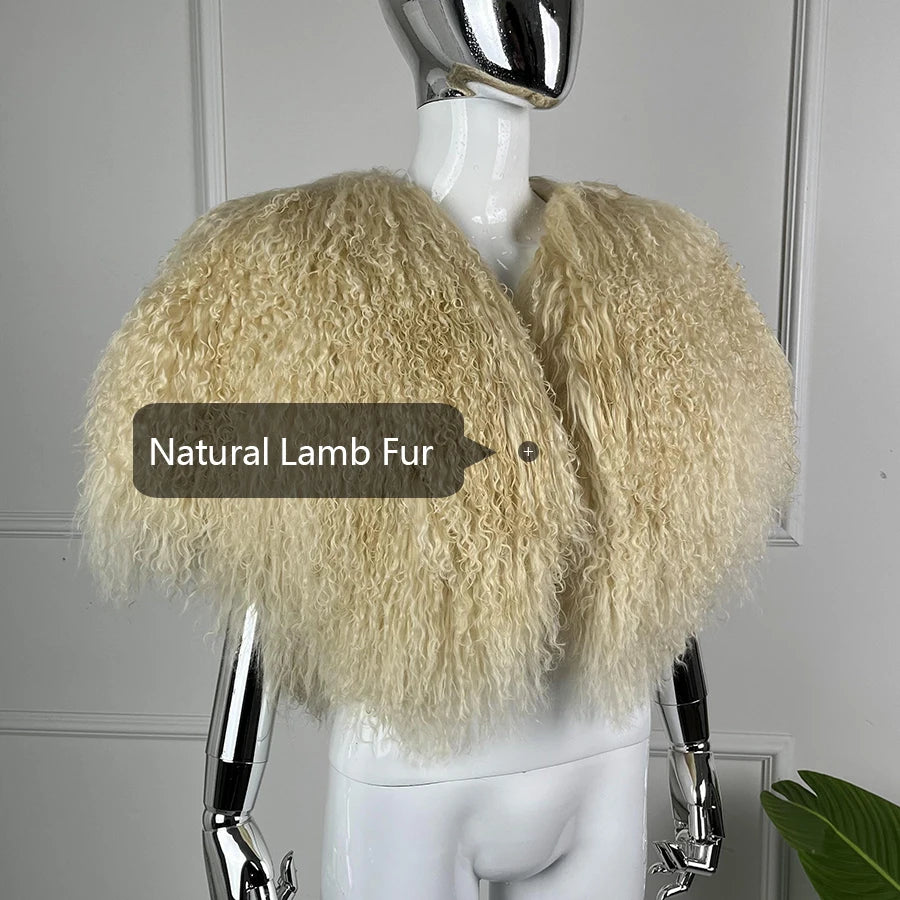 Short Mongolian Fur Coat Poncho For Woman Cropped Fur Jacket Luxury Warm New Arrivals Women's Sheepskin Coat