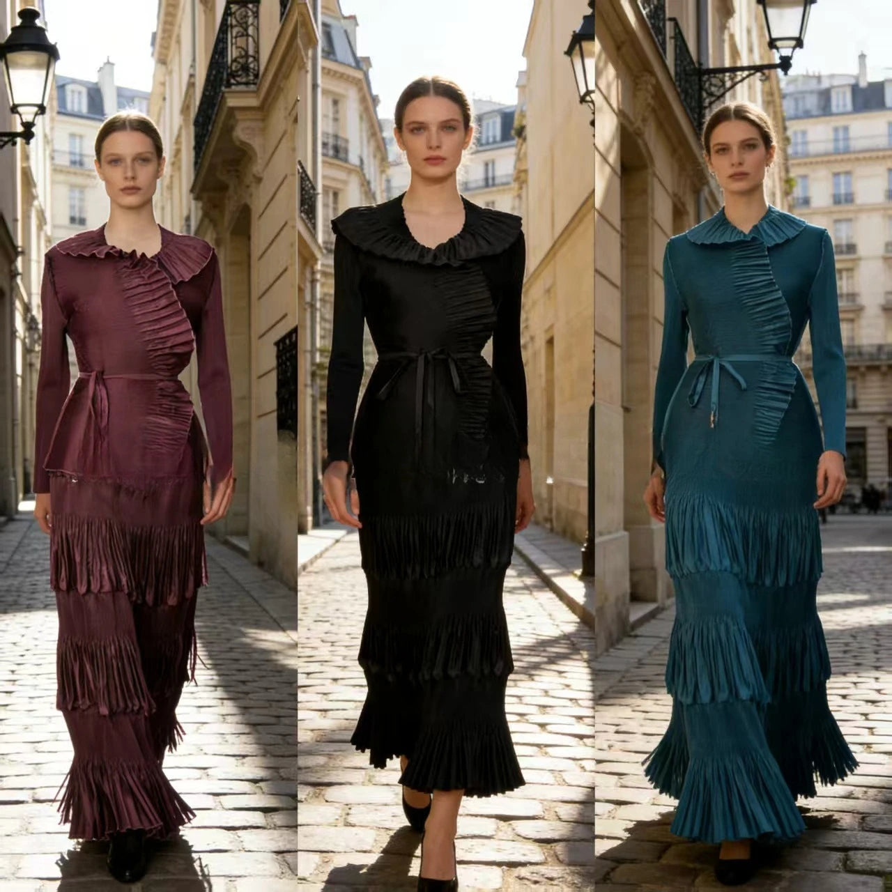 Miyake 2026 Spring Niche New Elegant Suit Ruffle Edge Solid Color Pleated Lace Elegant Two-piece Suit Women