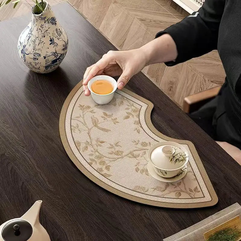 New Chinese Style Diatomite Drainage Mat, Tea Cup Coaster, Mid-Century Absorbent Non-Slip Pad, Coffee carpet, Tea Ceremony Mat