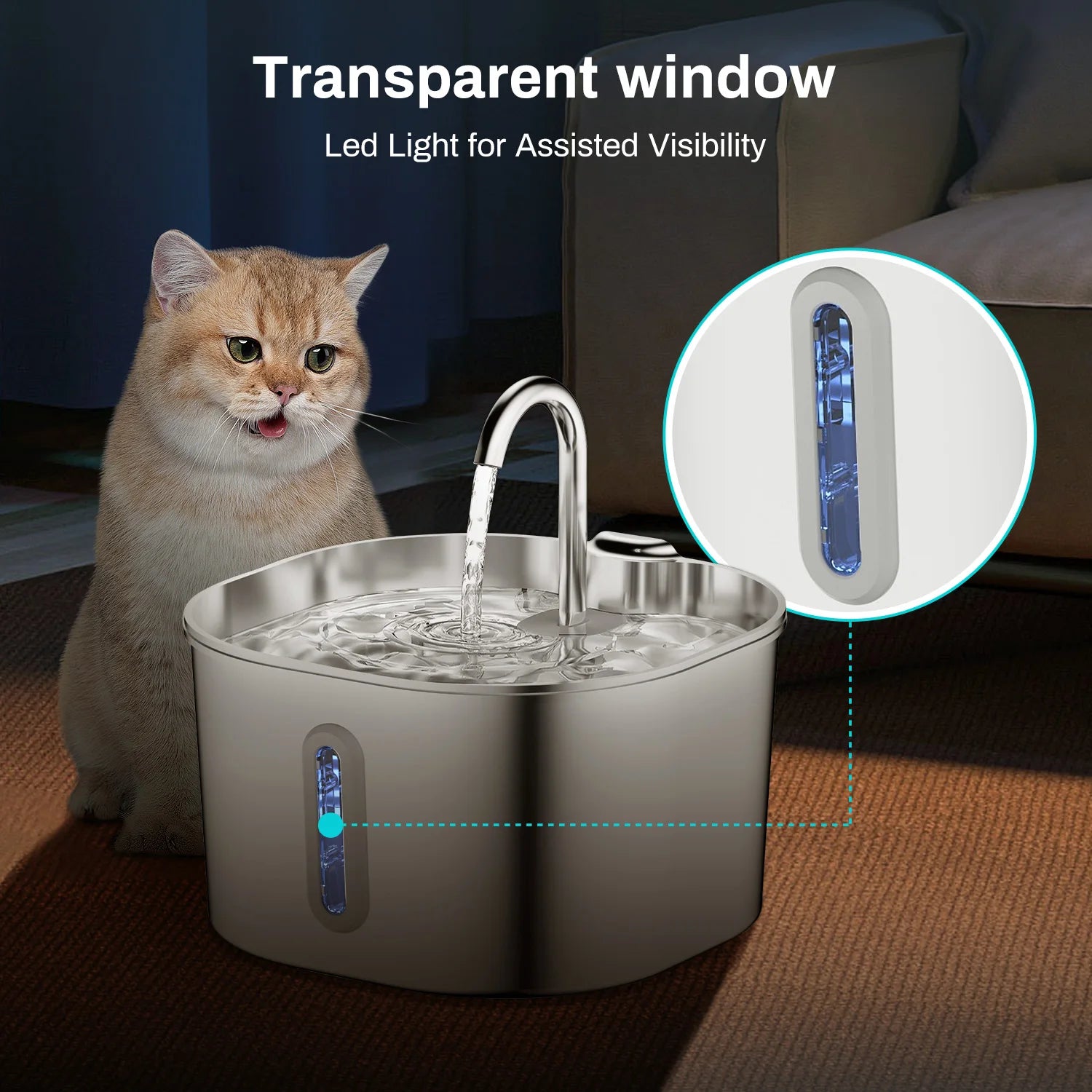 2.2L Automatic Cat And Dog Water Fountain With Faucet Stainless Steel Filter Silent Water Pump Cat Water Fountain Supplies