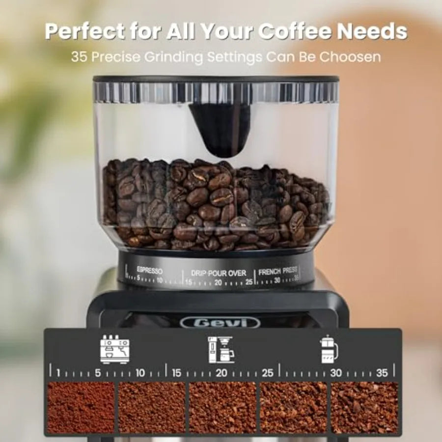 Electric Coffee Grinder with 35 Grind Settings for Espresso Drip French Press Burr Coffee Grinder for Home Use Anti-static Desi