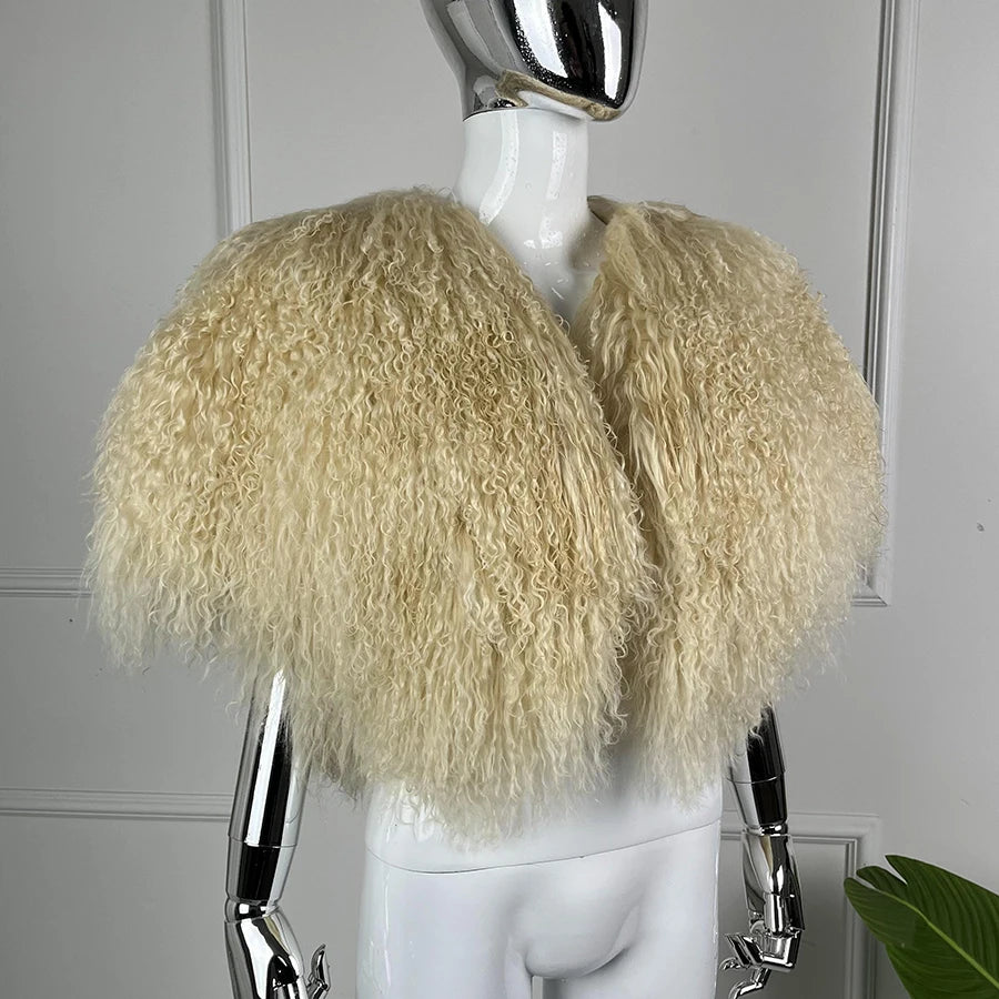 Short Mongolian Fur Coat Poncho For Woman Cropped Fur Jacket Luxury Warm New Arrivals Women's Sheepskin Coat