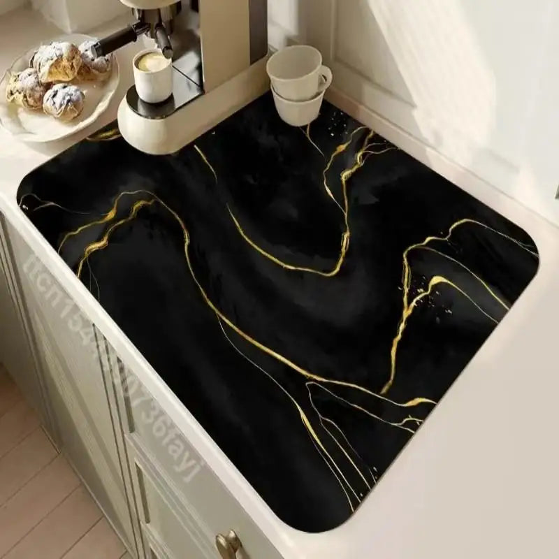 Marbled Diatomite Coffee Machine Mat Kitchen Drainage Absorbent Quick Drying Placemat Bathroom Anti-slip Dirty Resistant Rug