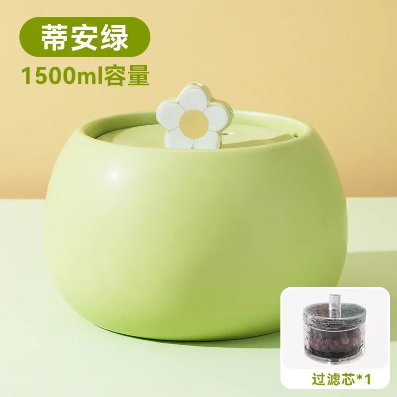 1L/1.5L Ceramic Cat Water Fountain Automatic Pet Water Dispenser Bowl with silent pump 1 filter distributeur automatique chat
