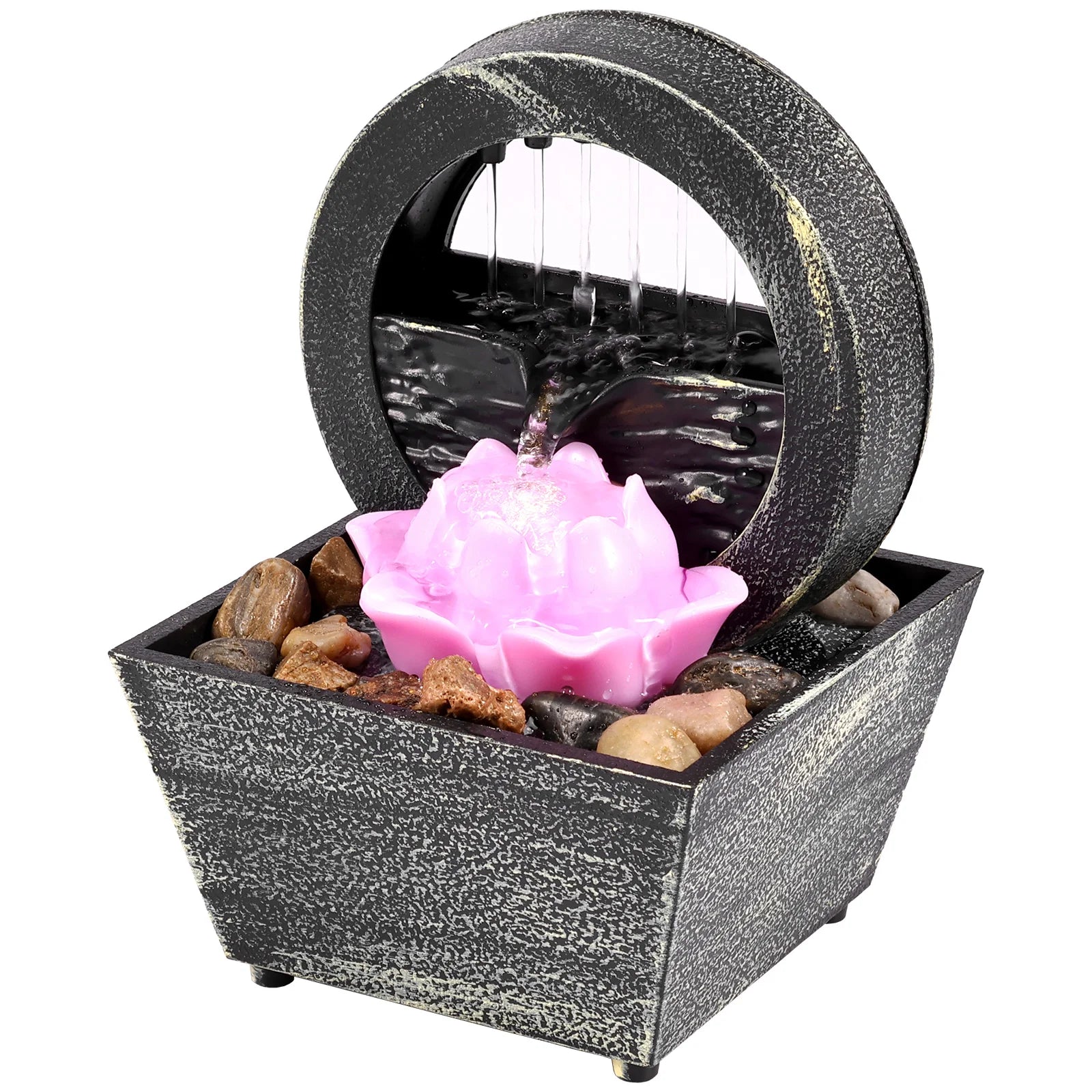 Mini Tabletop Fountain with Light Sound Relaxation Indoor Water Fountain Ornament Zen Meditation Fountain Home Decorations