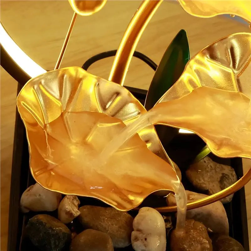 AFOURT-Desktop Waterfall Fountain With USB Power Tabletop Water Fountain LED Ring Lights And Natural Rocks For Relaxation