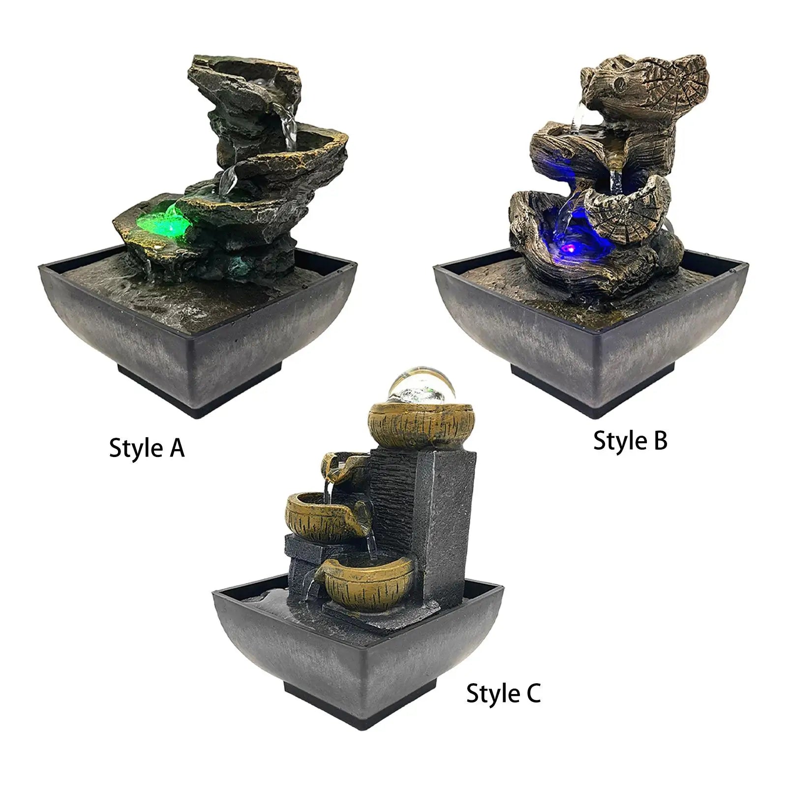 4 Tier Tabletop Water Fountain with Pump Ornament Flowing Water Relaxation Waterfall Fountain for Garden Desk Feng Shui Decor