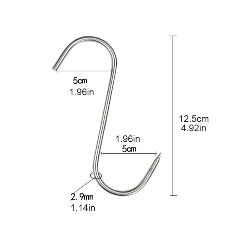 Ganci a S in acciaio inossidabile con punta affilata per utensili, appendiabiti per carne, ganci per appendere per macellaio, cucina, utensili da forno