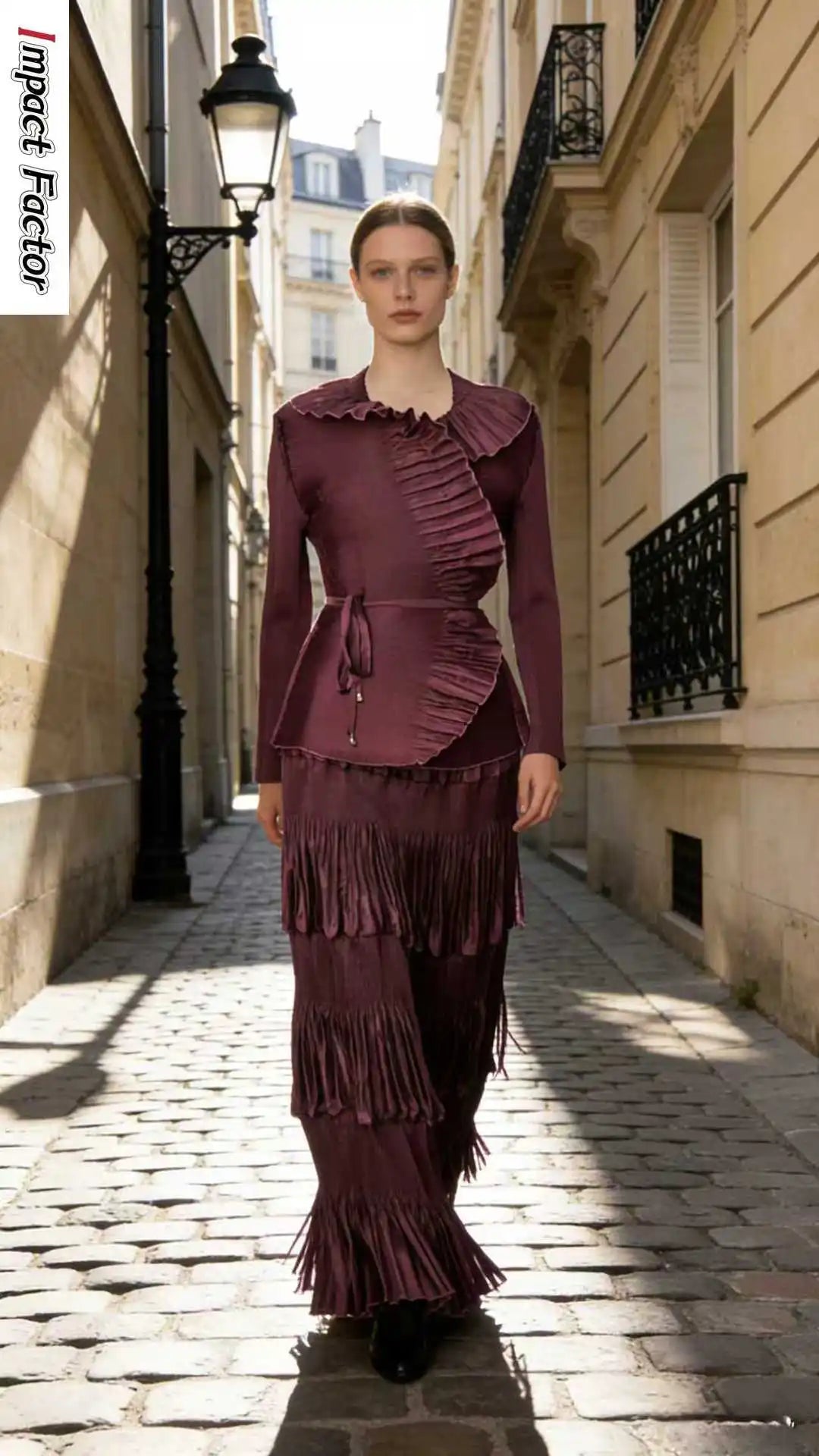Miyake 2026 Spring Niche New Elegant Suit Ruffle Edge Solid Color Pleated Lace Elegant Two-piece Suit Women