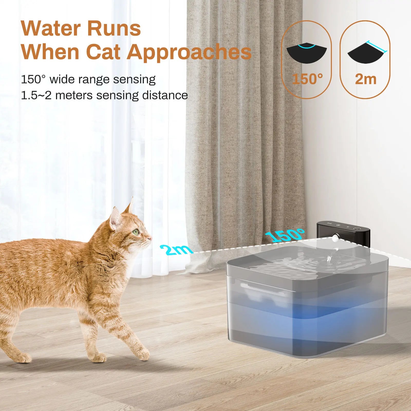 2.2LPet cat Water Fountain Silent Battery SensorTwo-in-One Ultra-Quiet Dispenser  Cat Water Fountain Cats Water Dispenser Indoor
