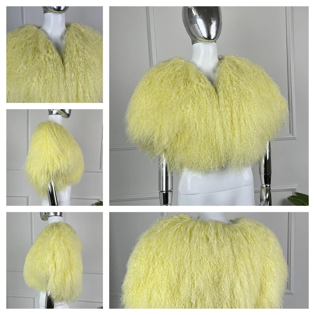 Short Mongolian Fur Coat Poncho For Woman Cropped Fur Jacket Luxury Warm New Arrivals Women's Sheepskin Coat