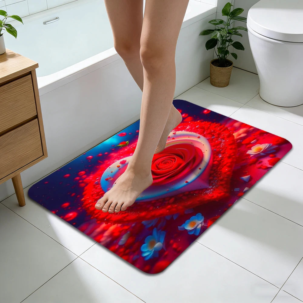 2D Printing Floral Mat Rug For Bath And Kitch Super Absorbent Quick Dry Rubber Backed Dirt Resistant Bath Rugs Mats