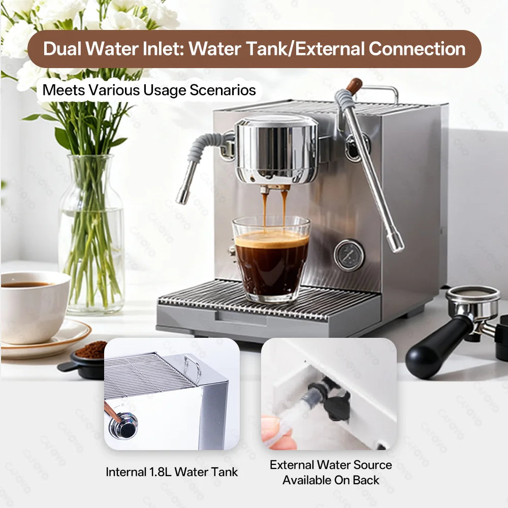 CAFOVO E120 Semi-automatic Espresso Machine ULKA Pump 9Bar OPV System Dual Boiler with OLED Display for Cafe Coffee Maker 220V
