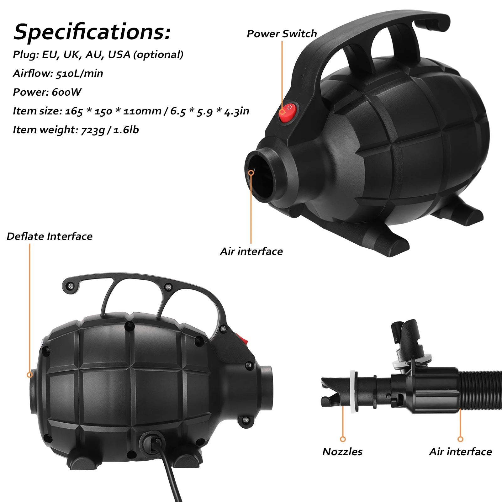 Air Pump Portable Convenient Small Size Home Household Camping Utility Tool Air Bed Air Mat Air Inflation Tool Quick Safety