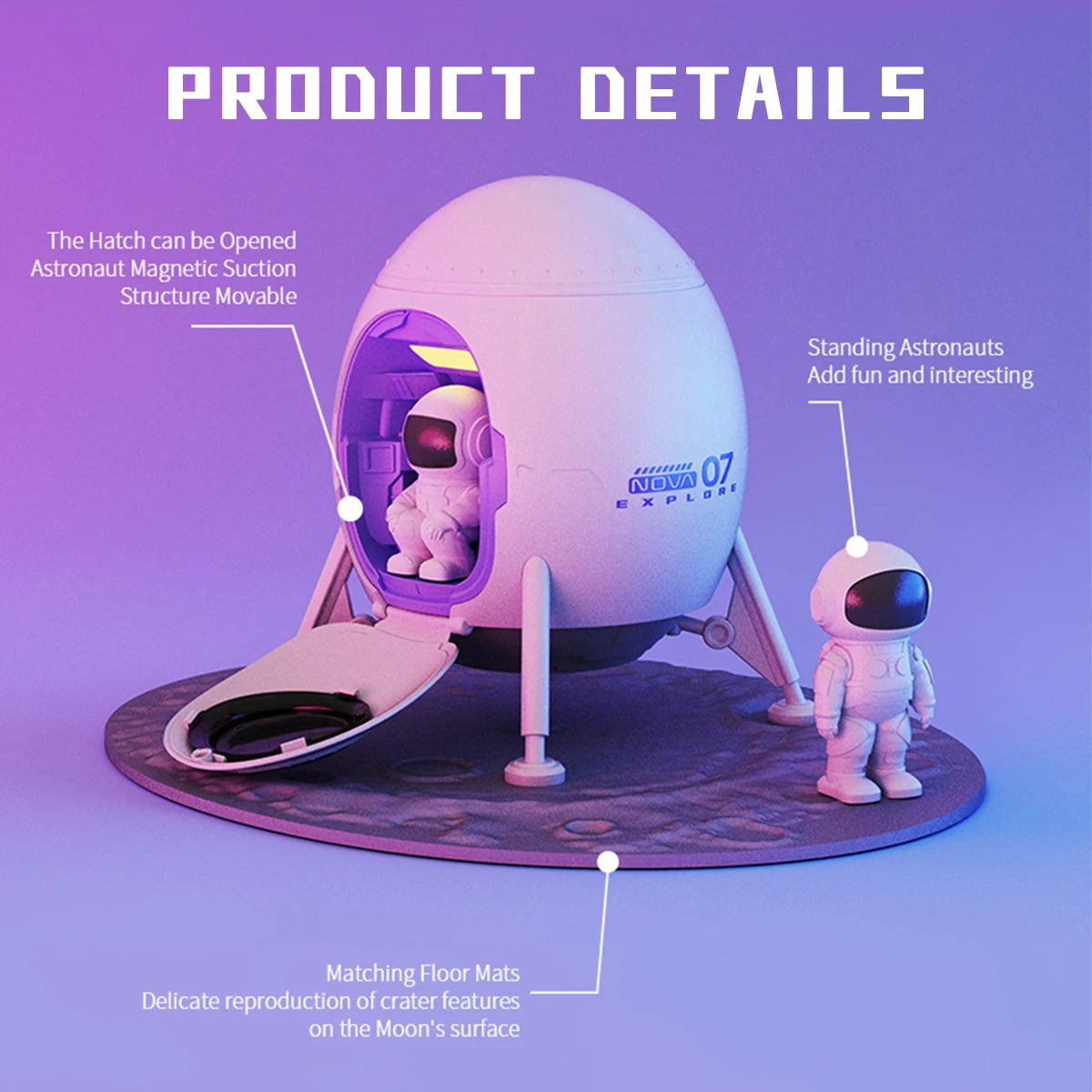 Astronaut Galaxy Light Projector Space Lander Spacecraft Ceiling Projector with Remote Control Timer Lunar Meteorite Crater Mat