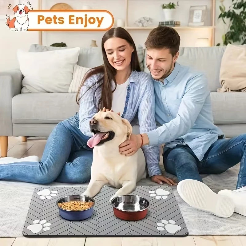 Diatomite Style Pet Food Mat: Super Absorbent Dog Placemat, Quick Drying Cat Water Bowl Rug, Anti-Slip Waterproof Pad