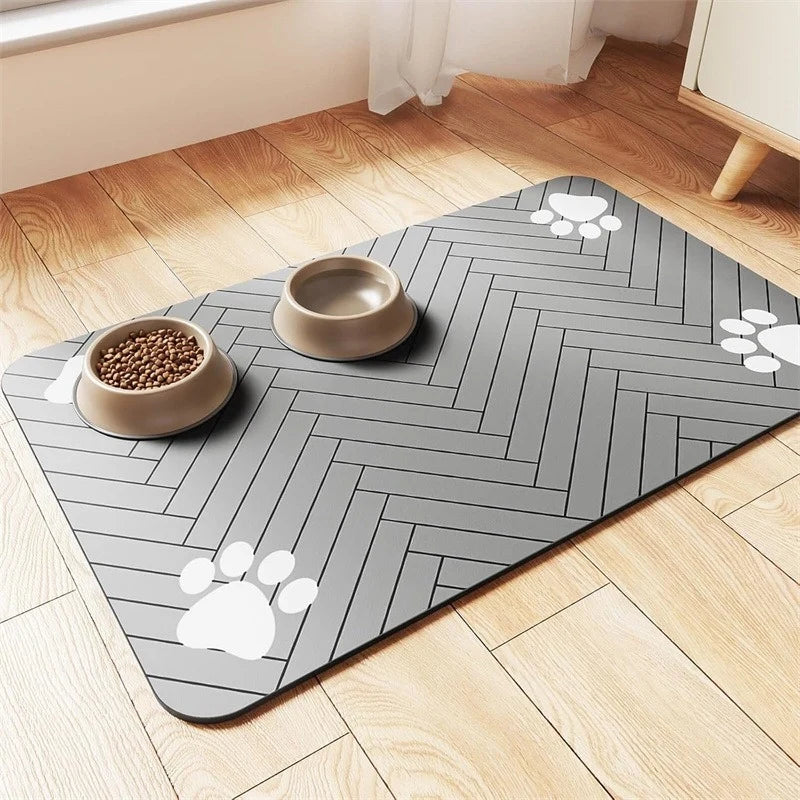 Diatomite Style Pet Food Mat: Super Absorbent Dog Placemat, Quick Drying Cat Water Bowl Rug, Anti-Slip Waterproof Pad