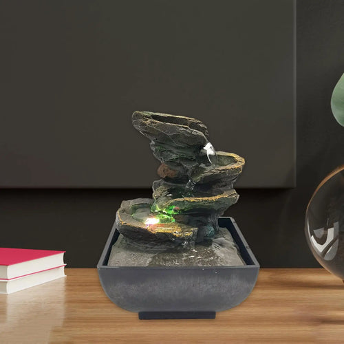 4 Tier Tabletop Water Fountain with Pump Ornament Flowing Water Relaxation Waterfall Fountain for Garden Desk Feng Shui Decor