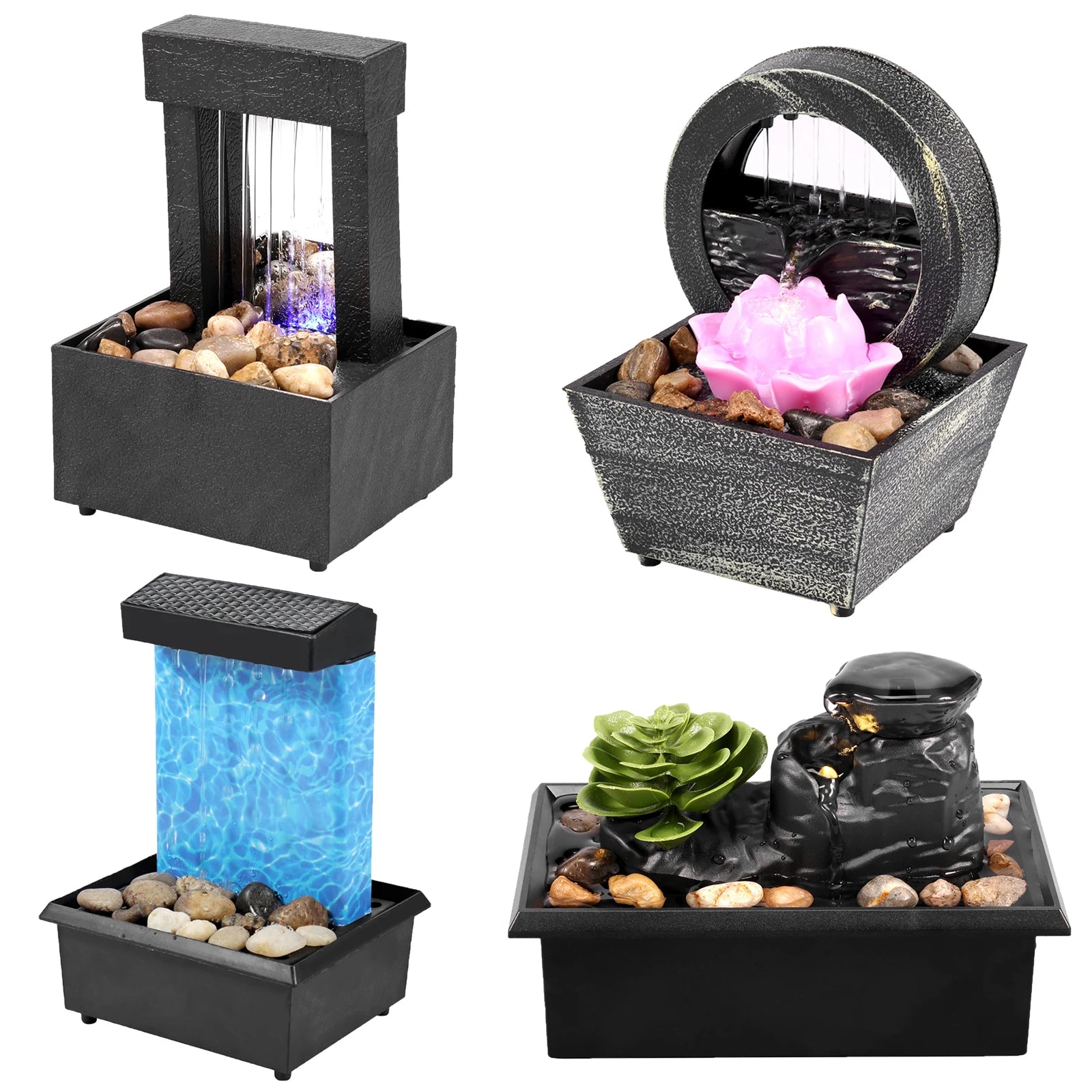 Mini Tabletop Fountain with Light Sound Relaxation Indoor Water Fountain Ornament Zen Meditation Fountain Home Decorations