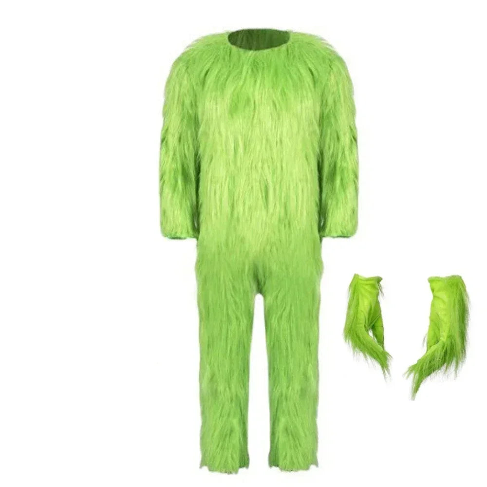 Green Fur Monster Santa Claus Christmas Monster Halloween Cosplay Costume Unisex Xmas Party Carnival Party Men Roleplaying