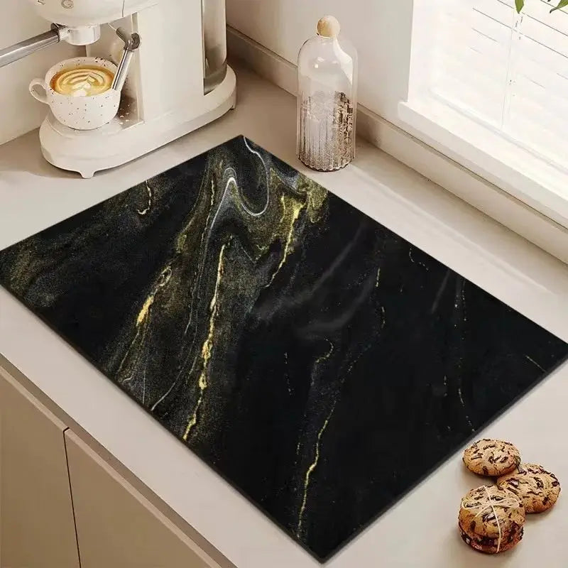 Marbled Diatomite Coffee Machine Mat Kitchen Drainage Absorbent Quick Drying Placemat Bathroom Anti-slip Dirty Resistant Rug