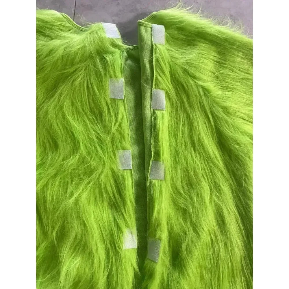 Green Fur Monster Santa Claus Christmas Monster Halloween Cosplay Costume Unisex Xmas Party Carnival Party Men Roleplaying