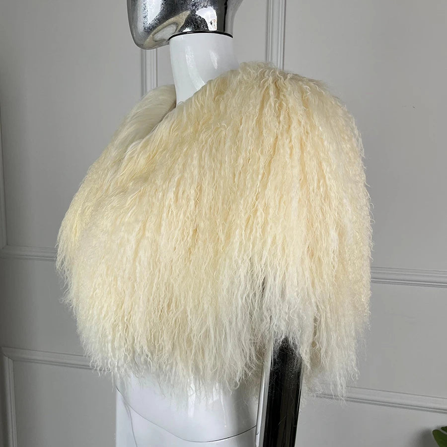 Short Mongolian Fur Coat Poncho For Woman Cropped Fur Jacket Luxury Warm New Arrivals Women's Sheepskin Coat