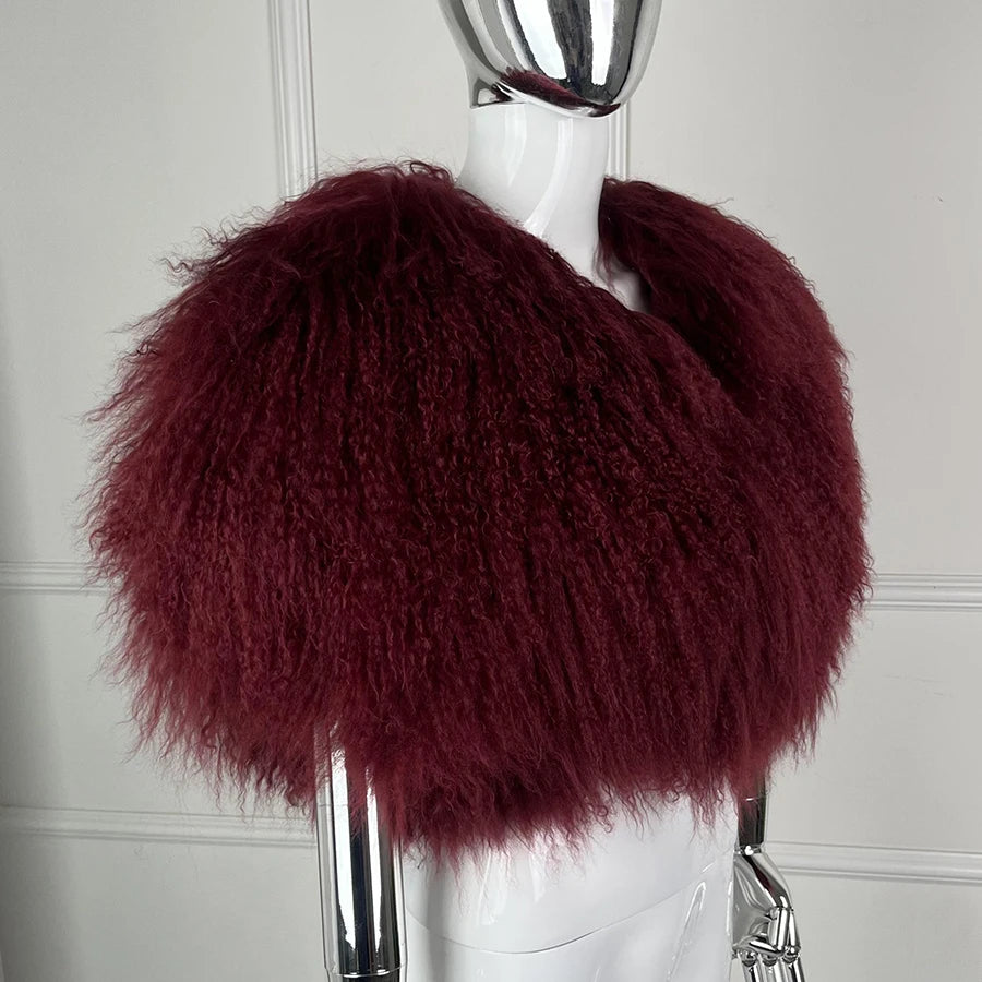 Short Mongolian Fur Coat Poncho For Woman Cropped Fur Jacket Luxury Warm New Arrivals Women's Sheepskin Coat