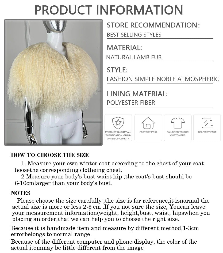 Short Mongolian Fur Coat Poncho For Woman Cropped Fur Jacket Luxury Warm New Arrivals Women's Sheepskin Coat