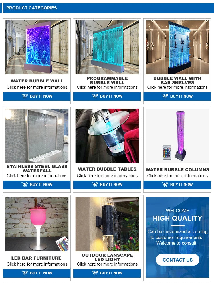 Customization.Customized Indoor Waterfall Water Fountain for Home & Garden Decor with LED Lighting Glass Screens & Room Dividers