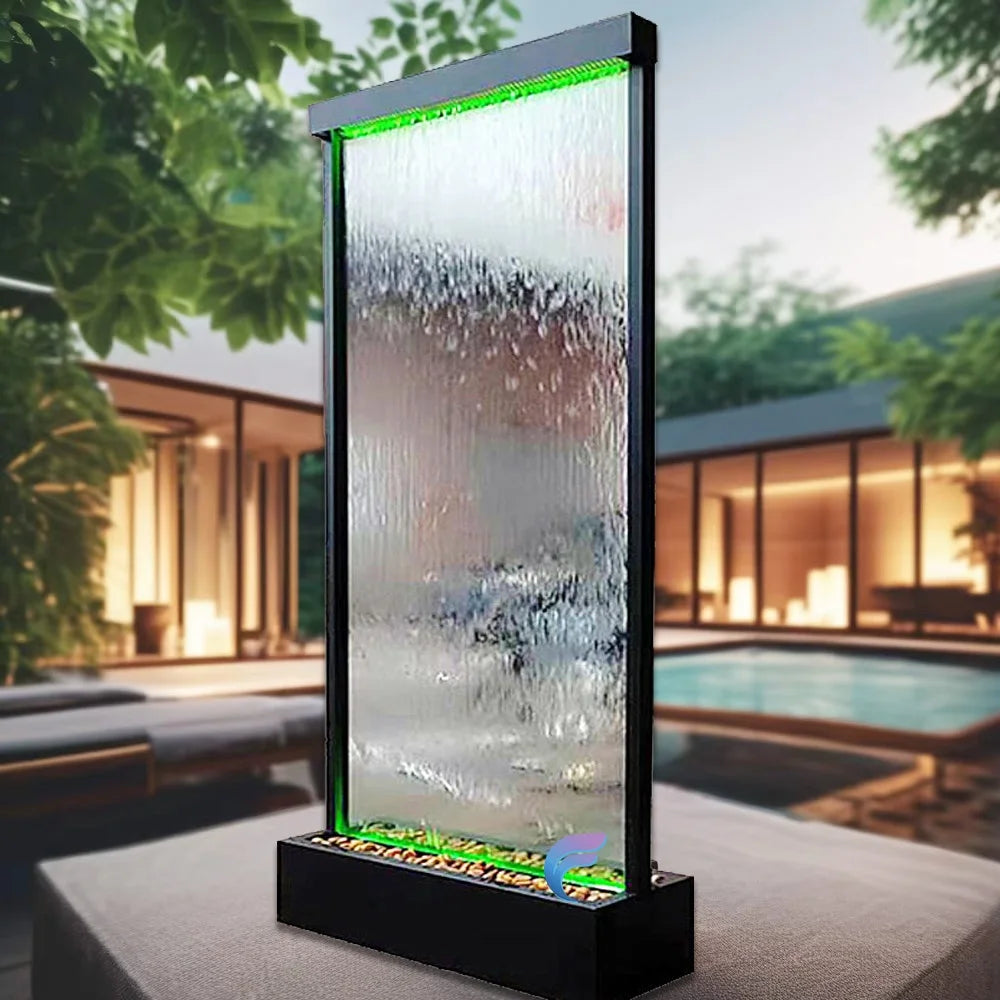 Customization.Customized Indoor Waterfall Water Fountain for Home & Garden Decor with LED Lighting Glass Screens & Room Dividers