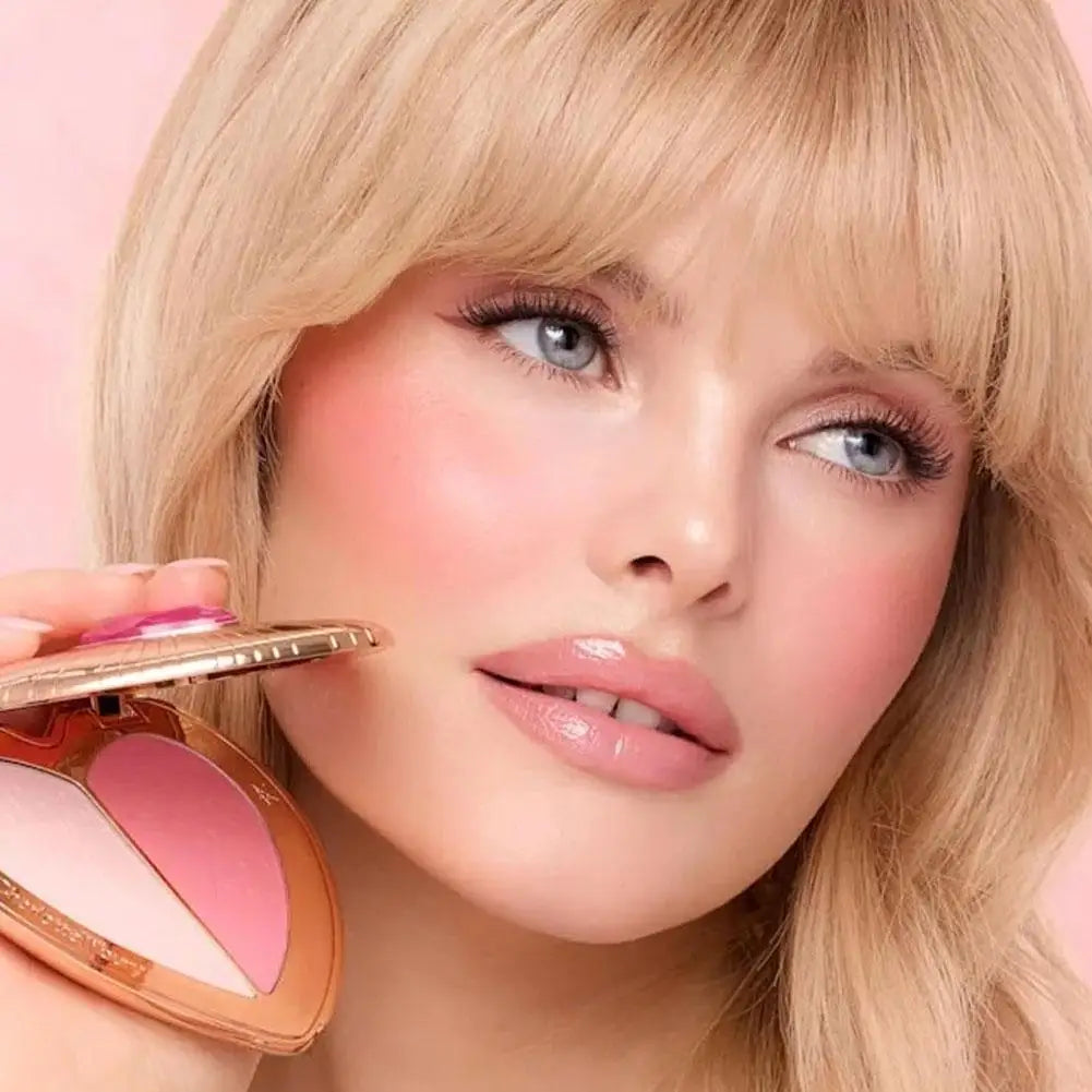 C/T Two Tone Heart Blush Lasting Beauty Makeup Natural Flawless Bright Powder Smooth Look Multi Purpose Rouge 13g