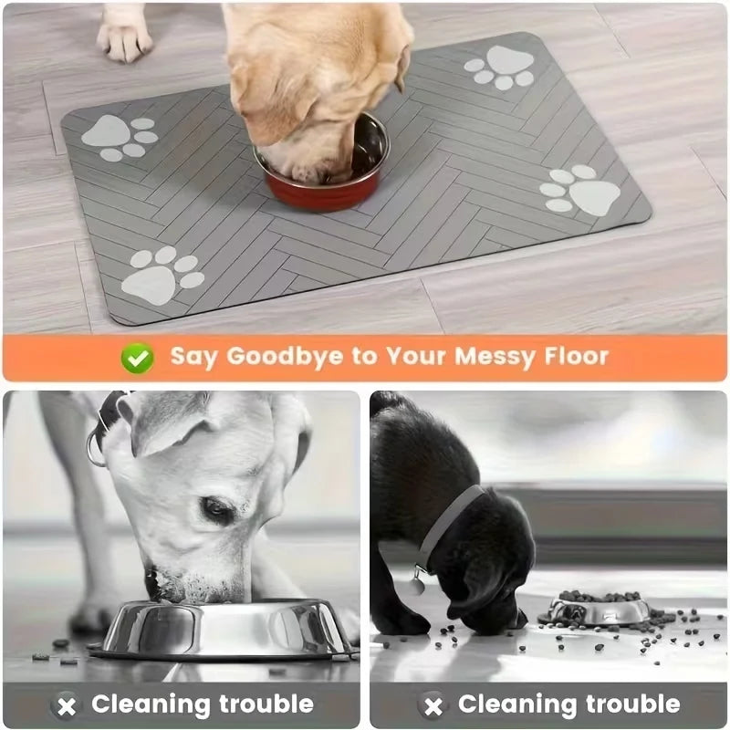 Diatomite Style Pet Food Mat: Super Absorbent Dog Placemat, Quick Drying Cat Water Bowl Rug, Anti-Slip Waterproof Pad