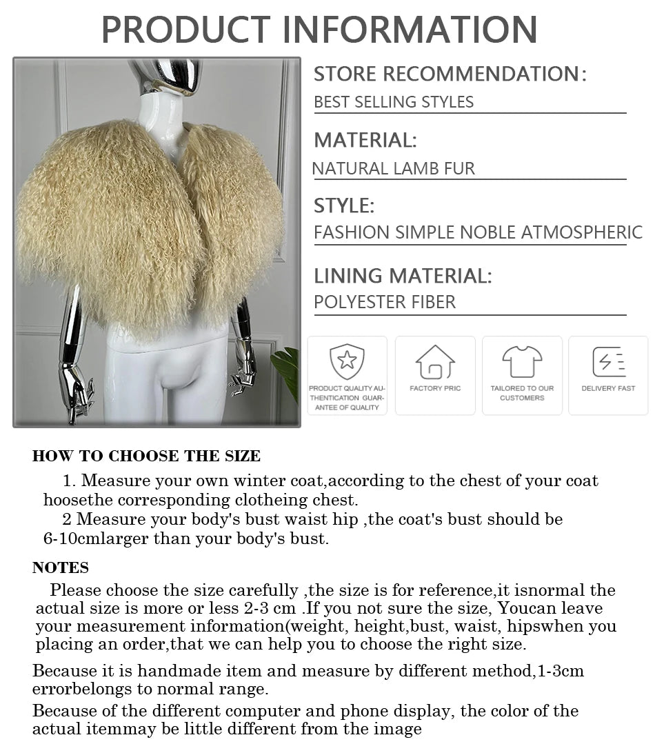 Short Mongolian Fur Coat Poncho For Woman Cropped Fur Jacket Luxury Warm New Arrivals Women's Sheepskin Coat