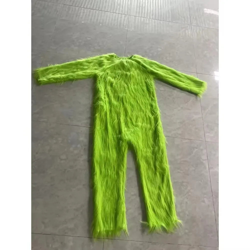 Green Fur Monster Santa Claus Christmas Monster Halloween Cosplay Costume Unisex Xmas Party Carnival Party Men Roleplaying