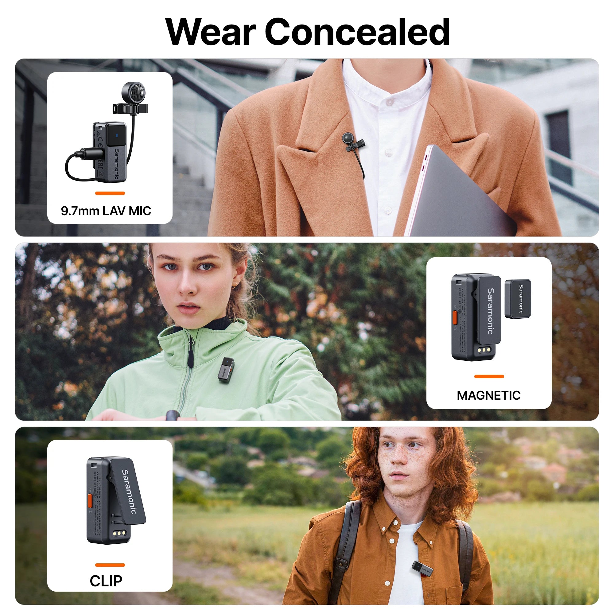 Saramonic Air Wireless Lavalier Microphone Noise Cancelling Lapel Mic for iPhone 15/16 Android Smartphone Camera Vlog Youtube