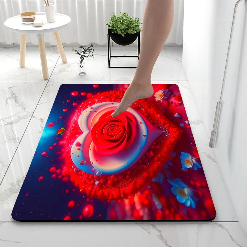 2D Printing Floral Mat Rug For Bath And Kitch Super Absorbent Quick Dry Rubber Backed Dirt Resistant Bath Rugs Mats
