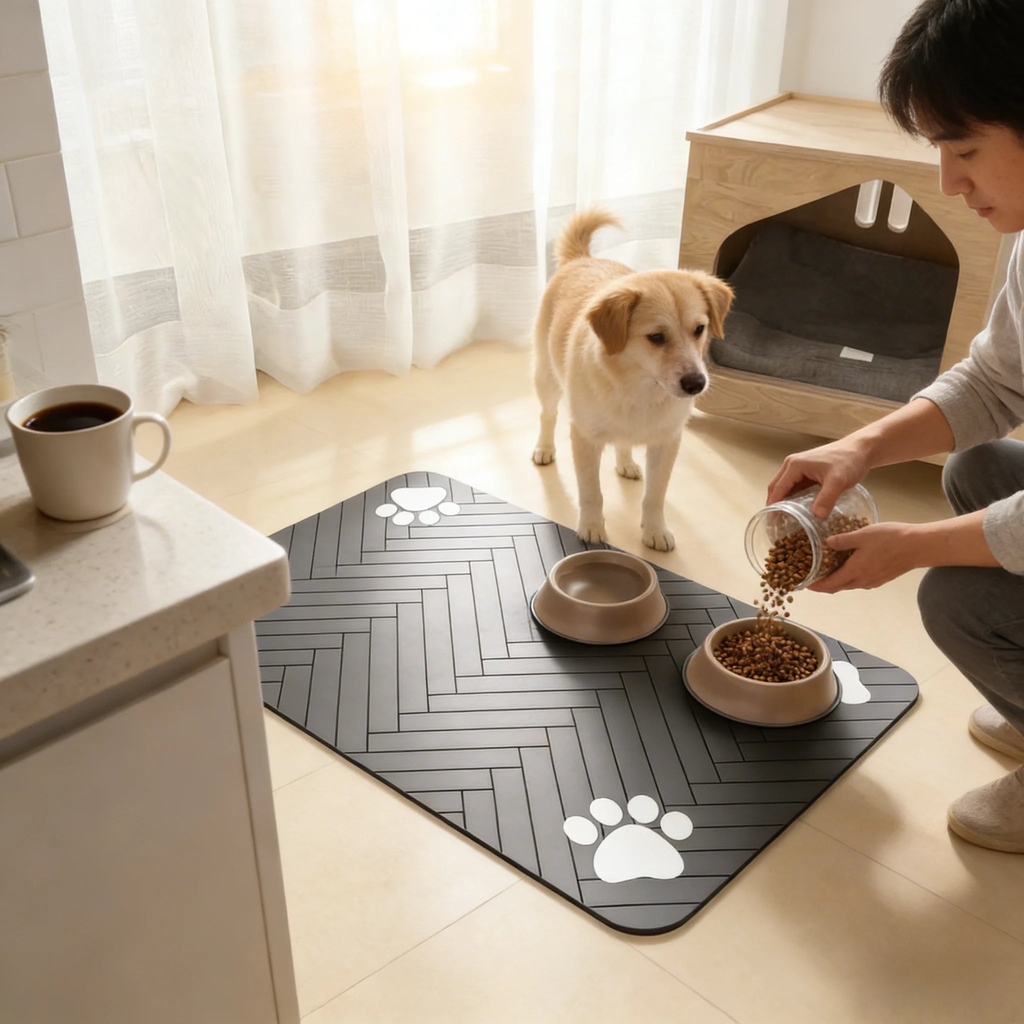 Diatomite Style Pet Food Mat: Super Absorbent Dog Placemat, Quick Drying Cat Water Bowl Rug, Anti-Slip Waterproof Pad